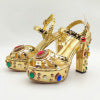 Gold Sandals Crystal Pearl Decor Platform Heels Chunky Heel Women Summer Shoes Luxury Colorful Open Toe Lady Elegant Sandals