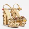 Gold Sandals Crystal Pearl Decor Platform Heels Chunky Heel Women Summer Shoes Luxury Colorful Open Toe Lady Elegant Sandals